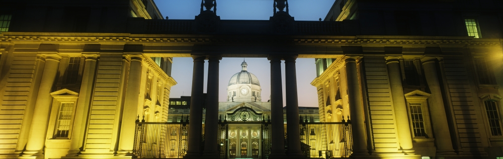 Facade of A Government Building Lit Up At Night Leinster House Dublin Republic of Ireland Poster Print by The Irish Image Collection, 35 x 11