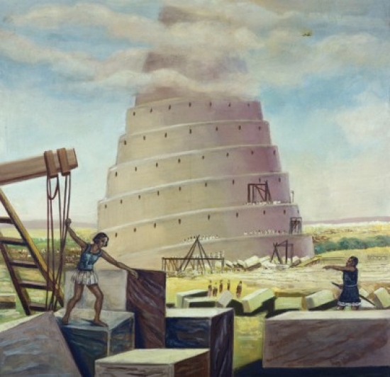 SAL9008353 Building the Tower of Babel Vittorio Bianchini 1797-1880 Italian Poster Print - 18 x 24 in.
