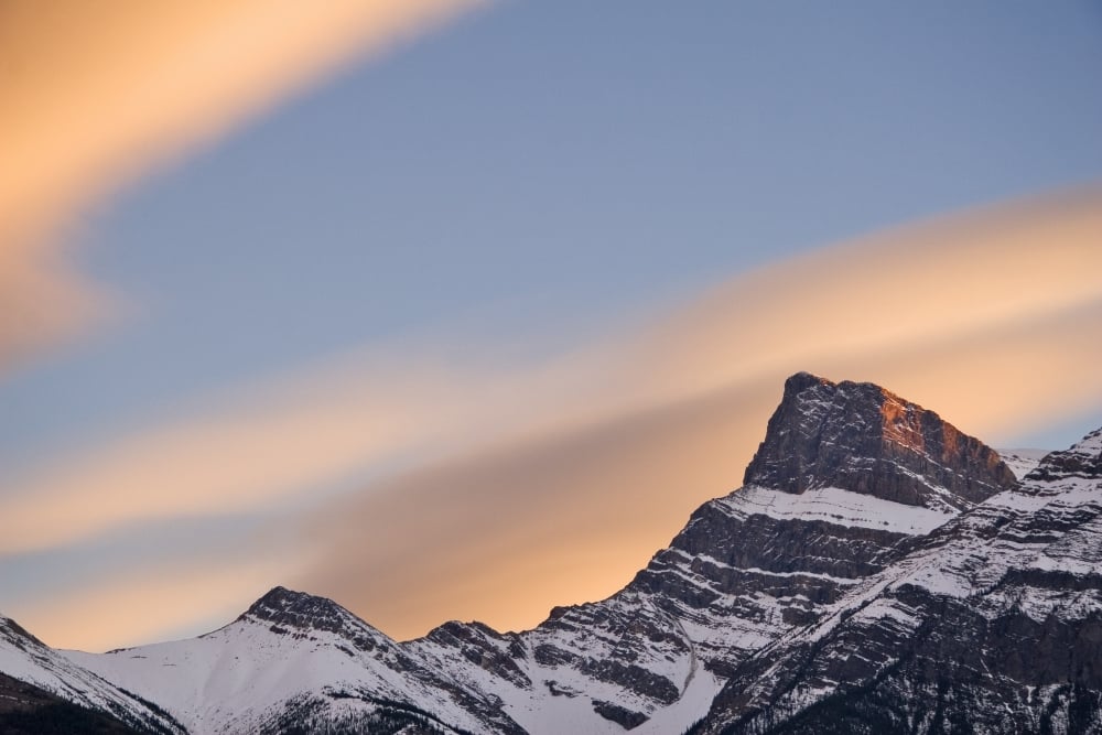 Clouds At Sunset Above Mountain Peaks Kootenay Plains Alberta Canada Poster Print by Eryk Jaegermann - 17 x 11