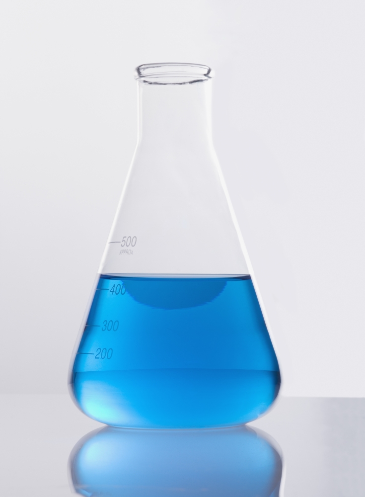 Single Glass Flask with Blue Solution Poster Print by Kelly Redinger - 13 x 17