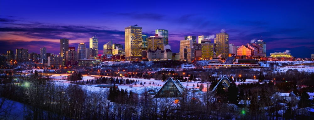Edmonton Winter Skyline Poster Print by Corey Hochachka - 32 x 12