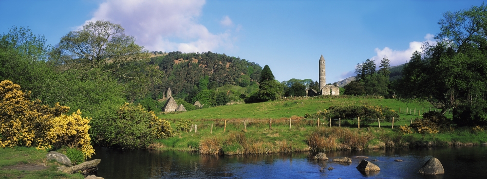 DPI1802329 Glendalough Co Wicklow Ireland - Saint Kevins Monastic Site Poster Print by The Irish Image Collection, 32 x 11