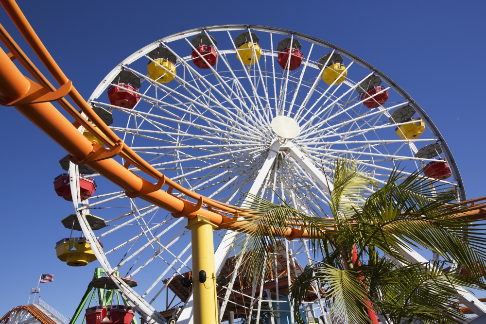 DPI12291415 Roller Coaster & Ferris Wheel Pacific Park - Santa Monica California United States of America Poster Print by Richard Maschmeyer, 19 x 12