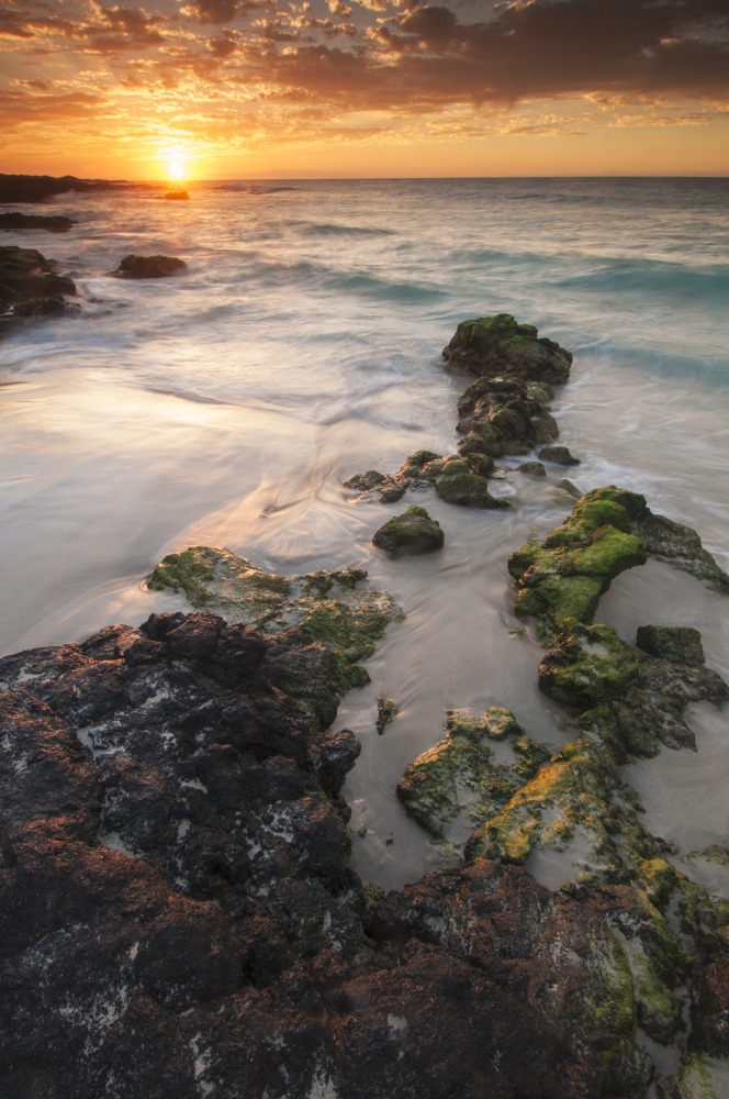 Sunset On The Kona-Kailoa Coast of Hawaii - Kona Island of Hawaii United States of America Poster Print by Carl Johnson - 12 x 19