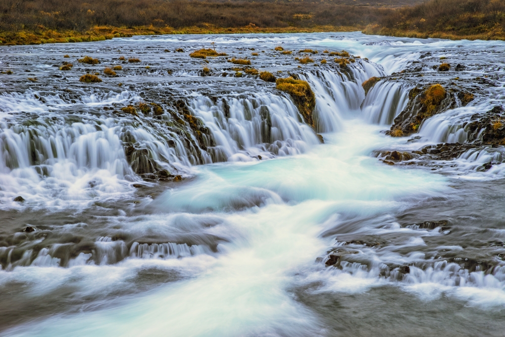 Water Cascading Over Rocks & Flowing into A River - Bruarfoss Iceland Poster Print by Robert Postma, 19 x 12