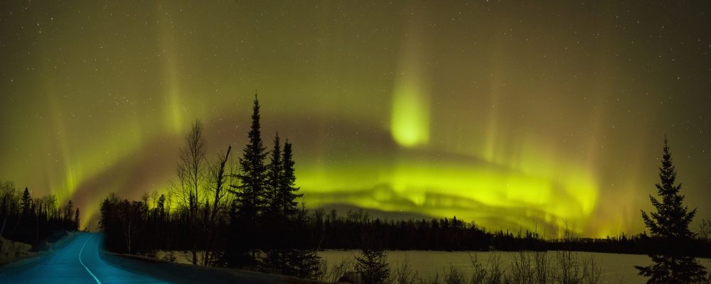 DPI12299940LARGE Aurora Borealis Over The Road - Thunder Bay Ontario Canada Poster Print by Susan Dykstra, 44 x 18 - Large