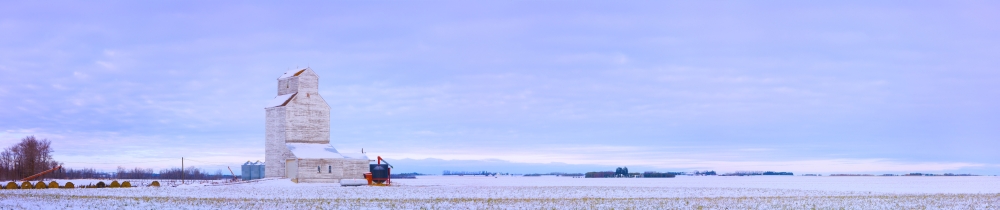 DPI1805575LARGE Grain Elevator in Early Winter Field Morinville Alberta Canada Poster Print by Corey Hochachka, 44 x 9 - Large