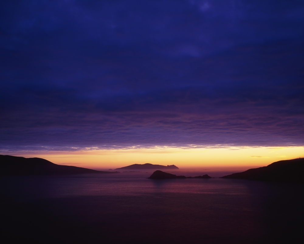Blasket Islands Co Kerry Ireland - Sunset Over The Dingle Peninsula Poster Print by The Irish Image Collection - 17 x 13