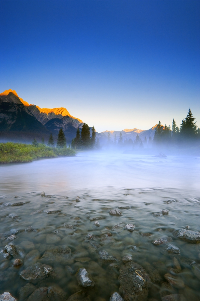 DPI1809511 Sunrise & Early Morning Mist On Mountain River Poster Print by Carson Ganci, 11 x 17