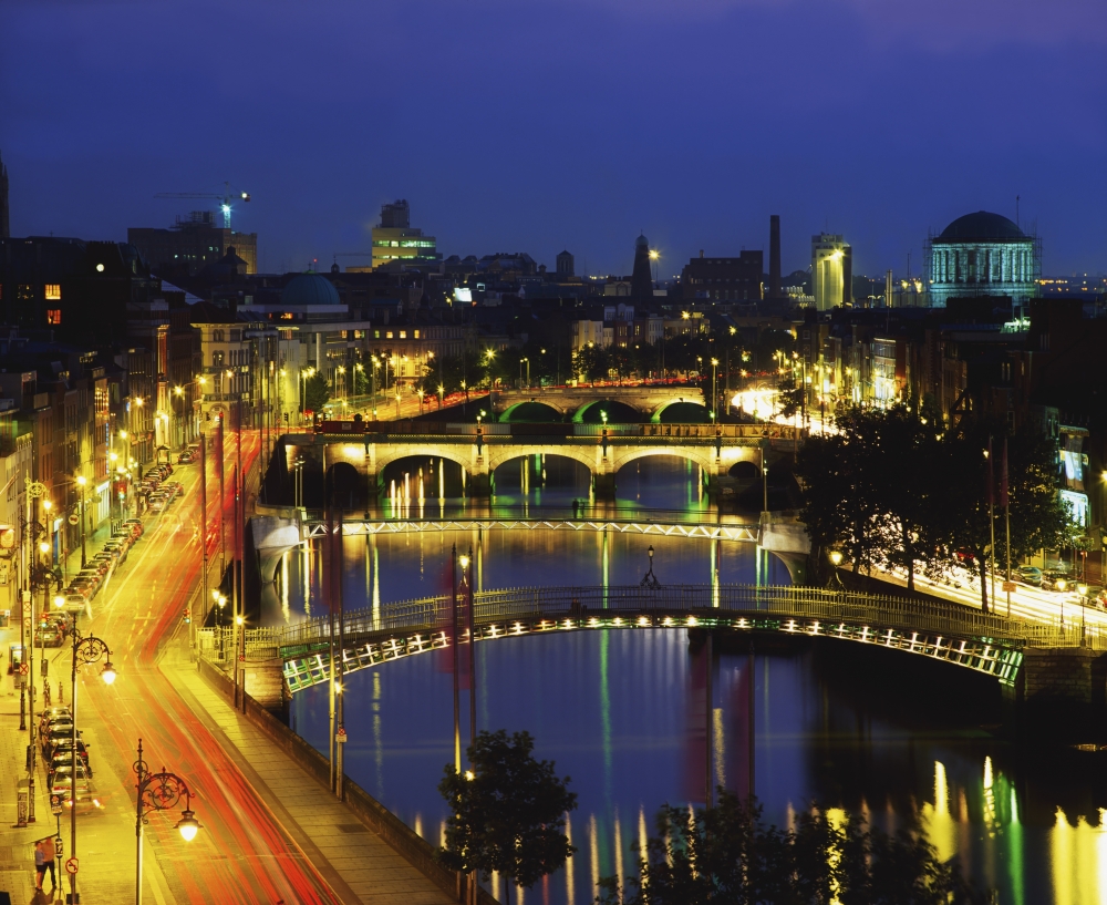 DPI1809320 Dublin Co Dublin Ireland - View of The River Liffey At Nighttime Poster Print by The Irish Image Collection, 17 x 13