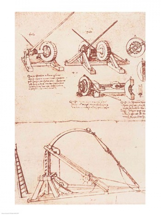 Designs for A Catapult Poster Print by Leonardo Da Vinci - 18 x 24 in.