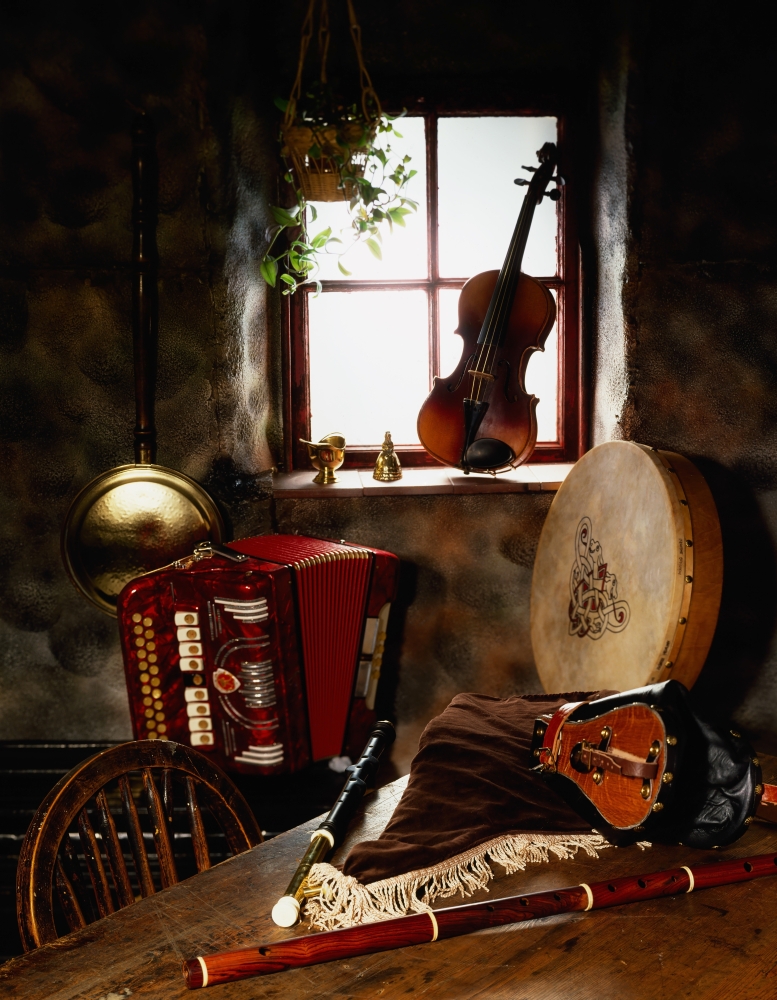Picture of Posterazzi DPI1812283LARGE Traditional Musical Instruments in Old Cottage Ireland Poster Print by The Irish Image Collection&#44; 26 x 34 - Large