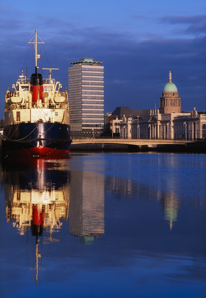 DPI1817552 Guinness Boat Custom House Liberty Hall Dublin Co Dublin Ireland Poster Print by The Irish Image Collection, 12 x 18