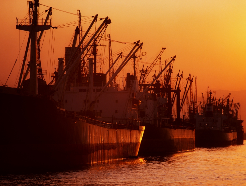 DPI1814634LARGE Shipping Freighters At Sunset Poster Print by The Irish Image Collection, 34 x 26 - Large