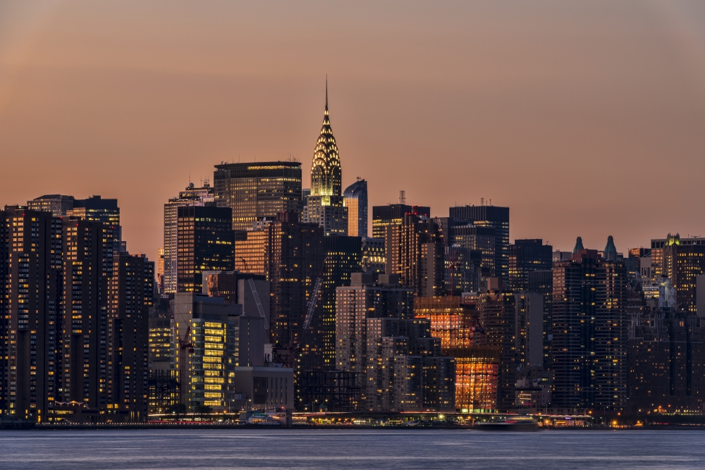 DPI12305166 Midtown Manhattan Skyline At Sunset - New York City United States of America Poster Print by F. M. Kearney, 19 x 12