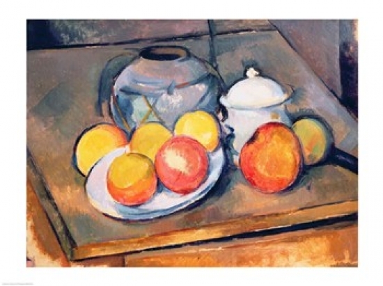 Picture of Posterazzi BALXIR287555LARGE Straw-Covered Vase Sugar Bowl & Apples 1890-93 Poster Print by Paul Cezanne - 36 x 24 in. - Large