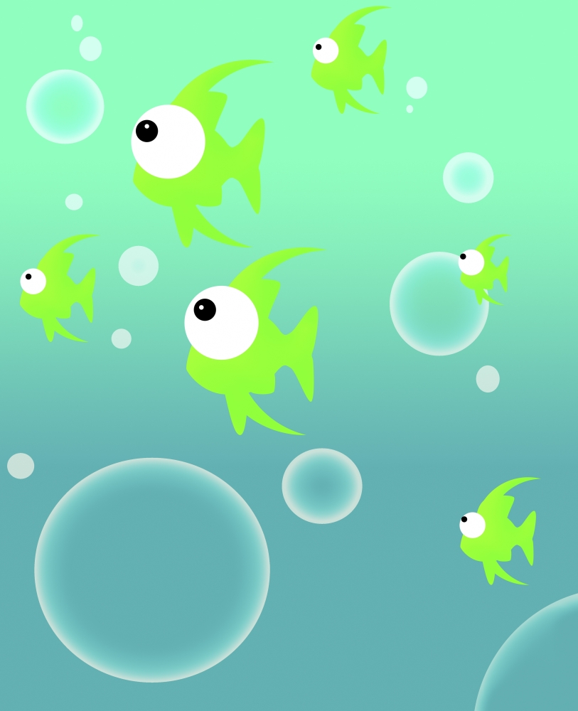 DPI1827730 Illustration of Fish & Bubbles Poster Print by Chris & Kate Knorr, 13 x 17