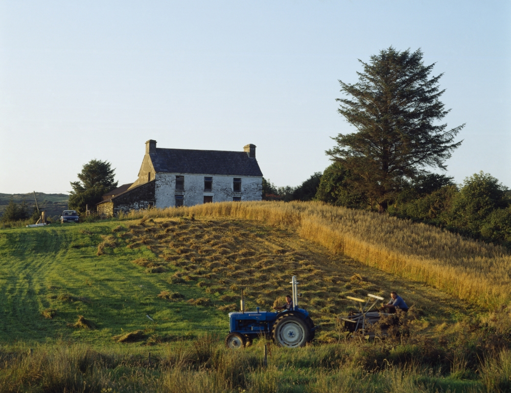 County Cork Ireland - Farmer On Tractor Harvesting Field Poster Print by Ken Welsh, 17 x 13