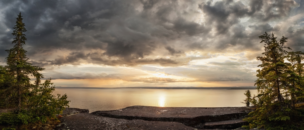 DPI12301415 Storm Clouds Over Lake Superior - Thunder Bay Ontario Canada Poster Print by Susan Dykstra, 32 x 14