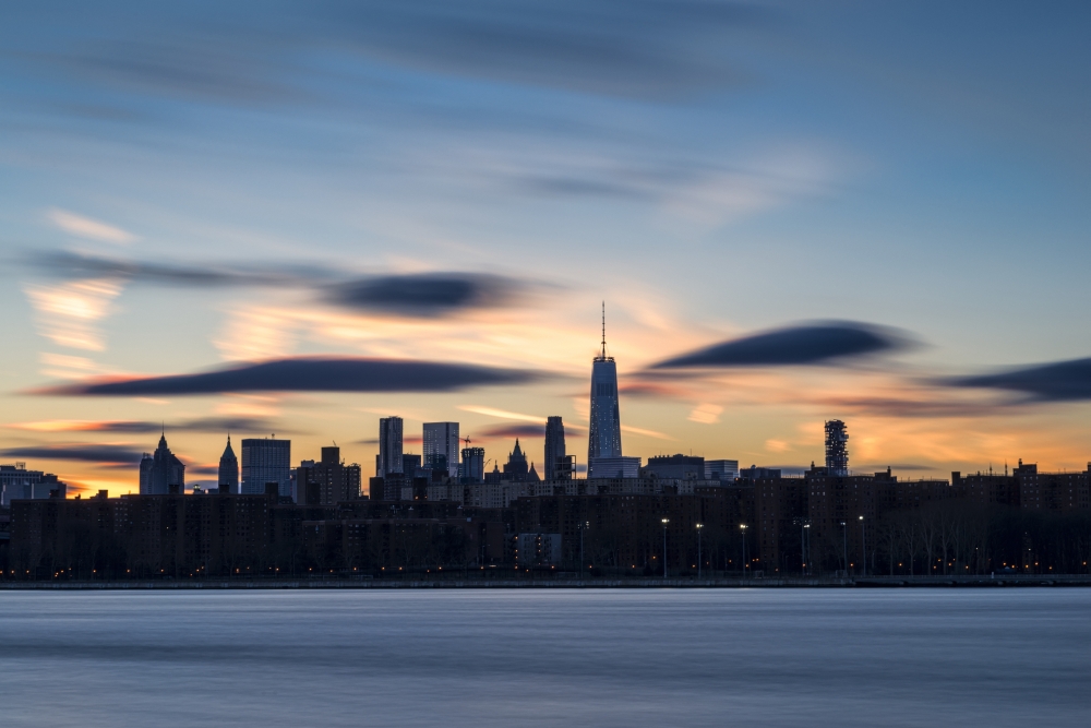Sunset Over Lower Manhattan & World Trade Center - New York City United States of America Poster Print by F. M. Kearney - 19 x 12