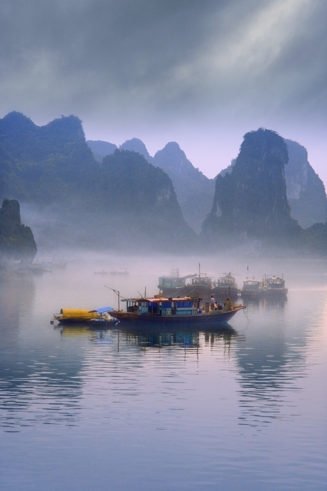 Junks On Halong Bay Poster Print by Carson Ganci - 11 x 17