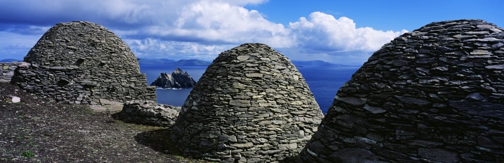 Beehive Huts At The Coast Skellig Michael Skellig Islands County Kerry Republic of Ireland Poster Print by The Irish Image Collection, 34 x 11
