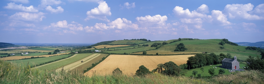 DPI1798883 High Angle View of Patchwork Fields Stradbally County Laois Republic of Ireland Poster Print by The Irish Image Collection, 34 x 11