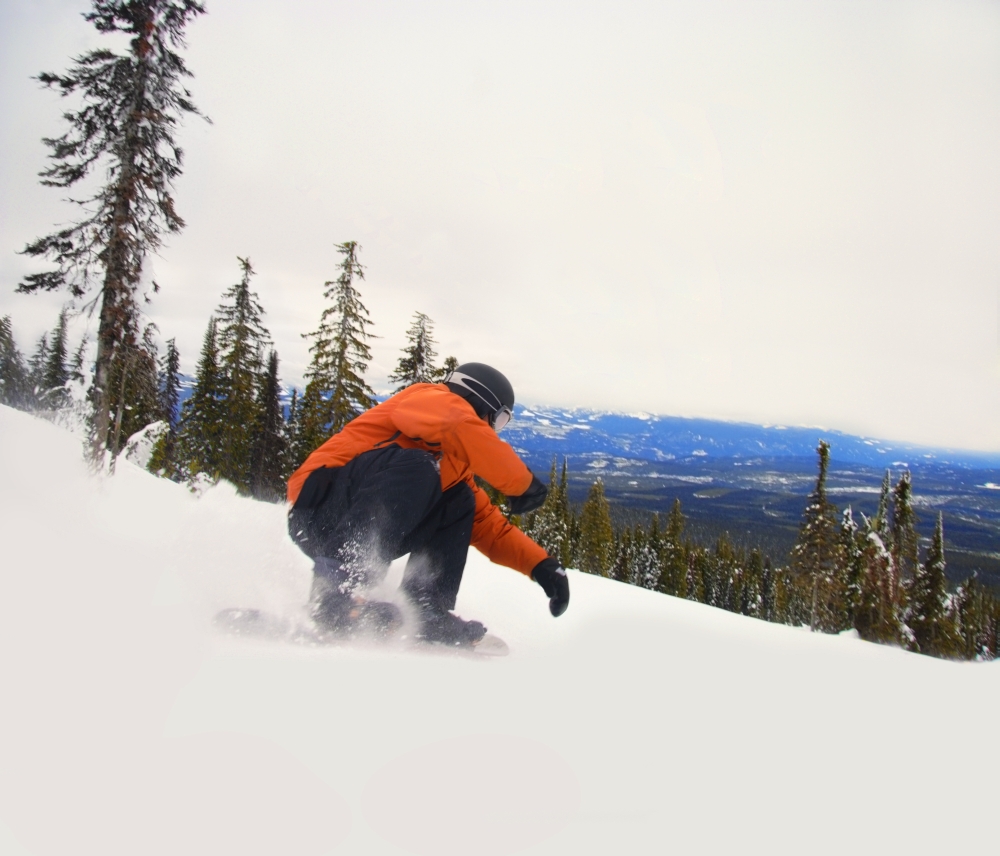 DPI1801465LARGE Snowboarder Crouching Down Low As He Descends Snow Hill Poster Print by Leah Hammond, 30 x 26 - Large