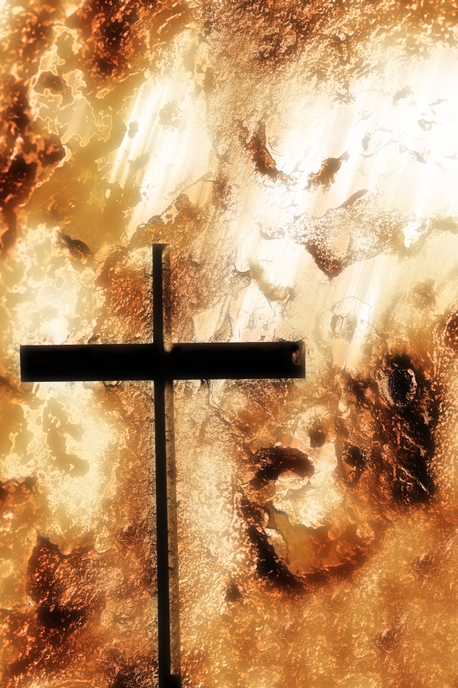 DPI1802131 A Cross with An Orange Rough Background Poster Print by Chris & Kate Knorr, 12 x 18