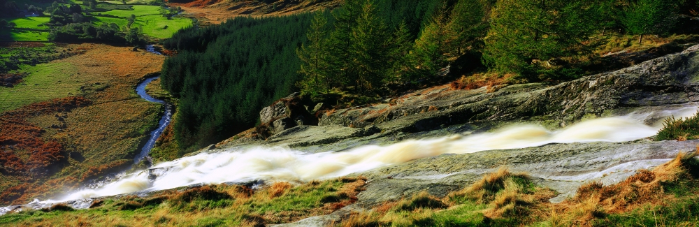 Glenmacnass Waterfall Co Wicklow Ireland Poster Print by The Irish Image Collection - 34 x 11