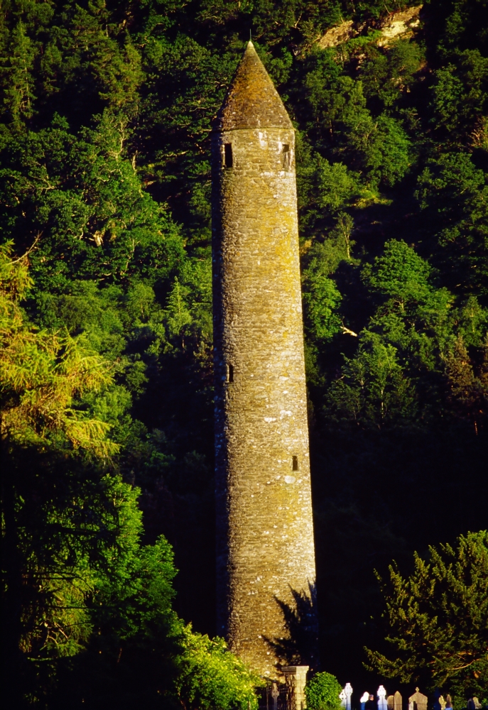 Glendalough Co Wicklow Ireland - Round Tower At Saint Kevins Monastic Site Poster Print by The Irish Image Collection - 12 x 18