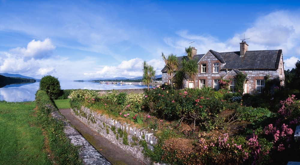 Kenmare Bay Dunkerron Islands Co Kerry Ireland - House Near The Shore of A Harbour Poster Print by The Irish Image Collection, 36 x 20 - Large