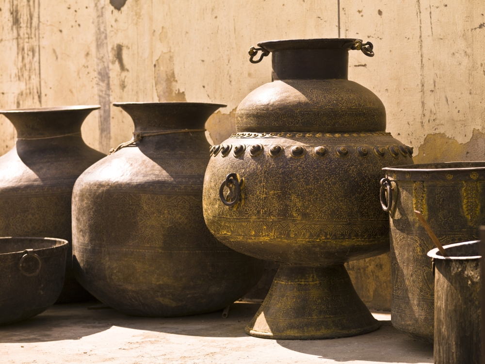 Hand Crafted Jugs Jaipur India Poster Print by Keith Levit - 18 x 13
