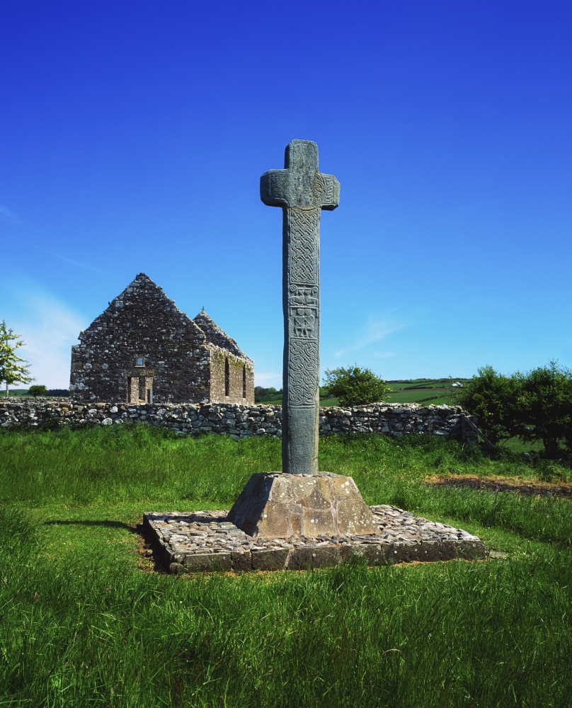 Cloncra Church Inishowen Peninsula County Donegal Ireland - High Cross with Church Ruins Poster Print by The Irish Image Collection, 13 x 17