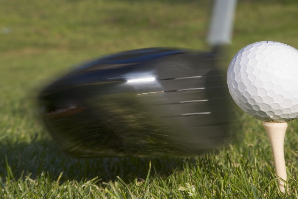 Golf Ball On Tee Hit by Driver Poster Print, Large - 34 x 22