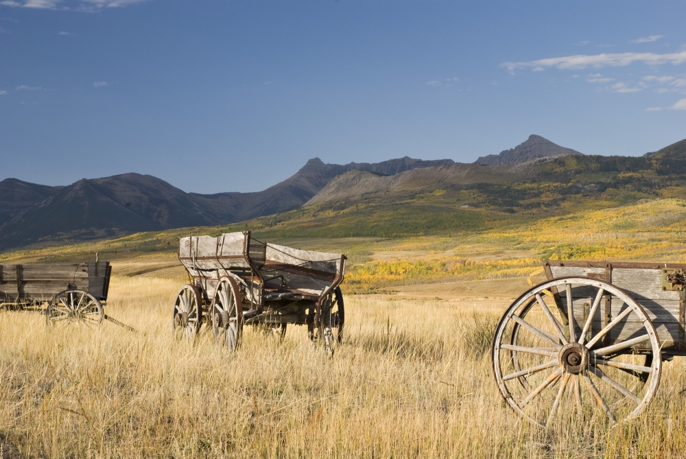 Old Wagons Foothills Alberta Canada Poster Print, Large - 34 x 22