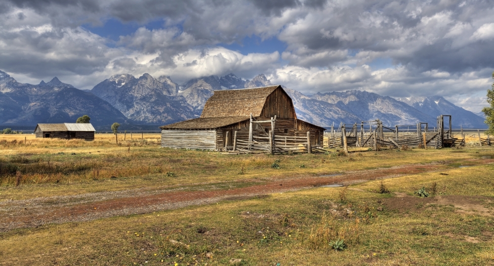 Remote Landscape with Mountains In Background Mormon Row Historic District Poster Print - 44 x 24