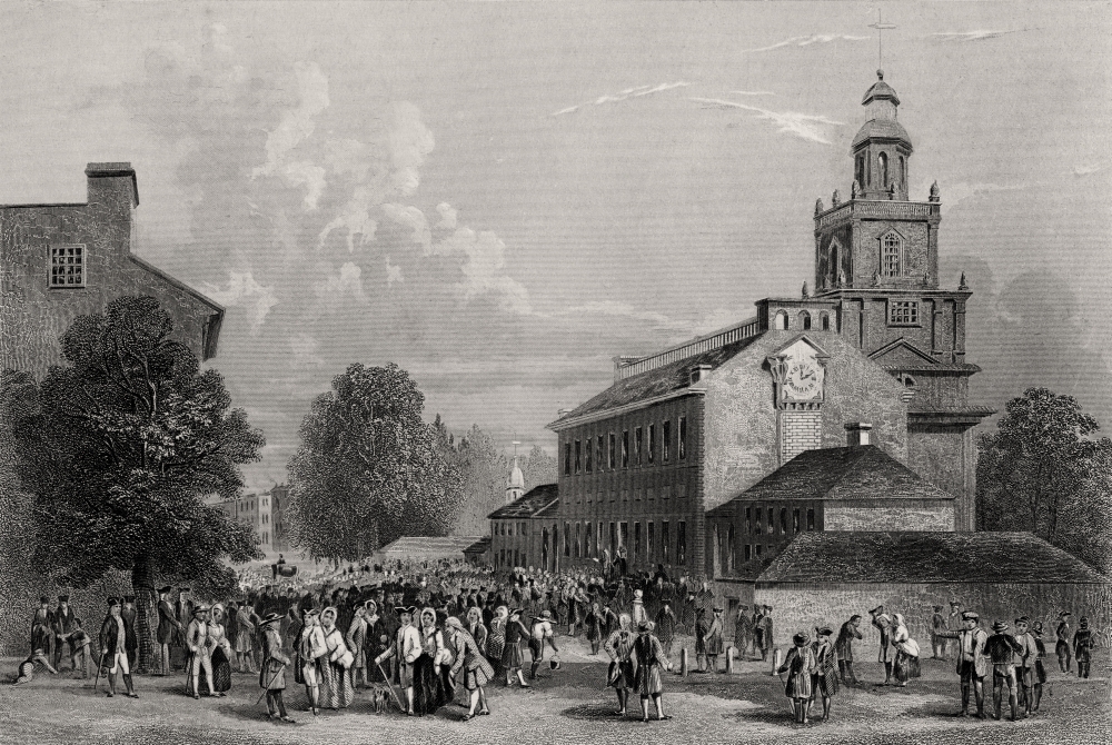 DPI1839428LARGE Old State House Philadelphia USA Erected 1735 From A 19th Century Print Engraved J Rogers Poster Print, Large - 36 x 24