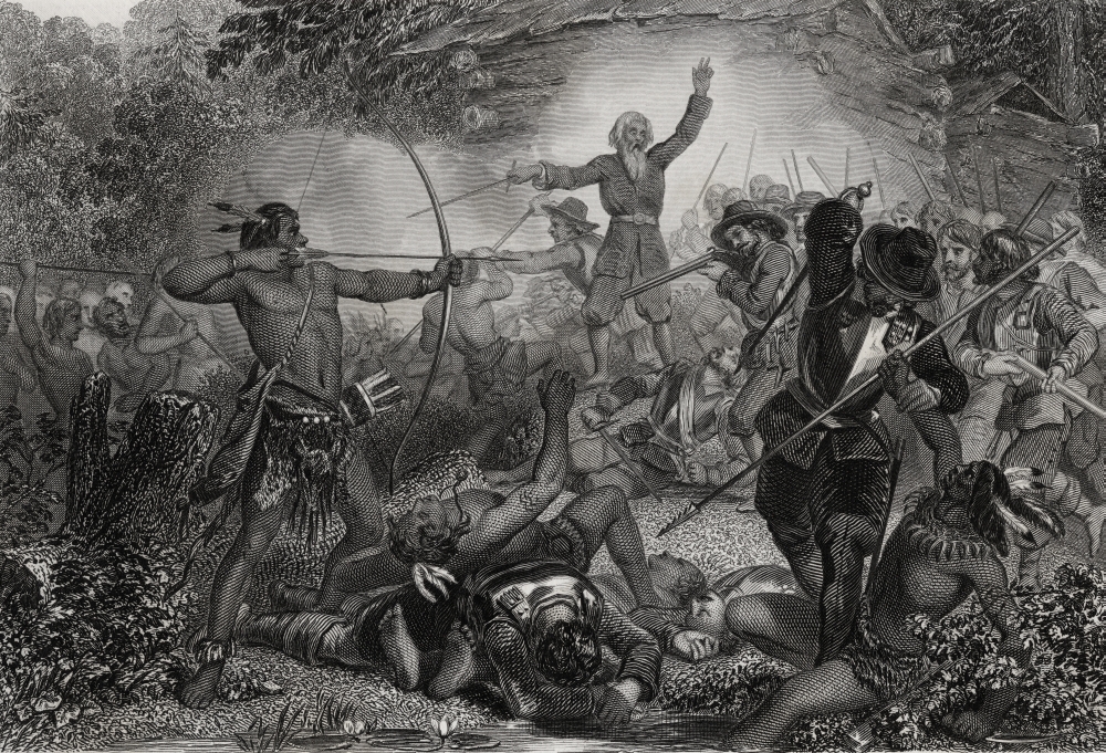 General Goffe Repulsing The Indians At Hadley Massachusetts USA 1675 General William Goffe C1605-C1679 English Soldier 1 Poster Print, 17 x 11