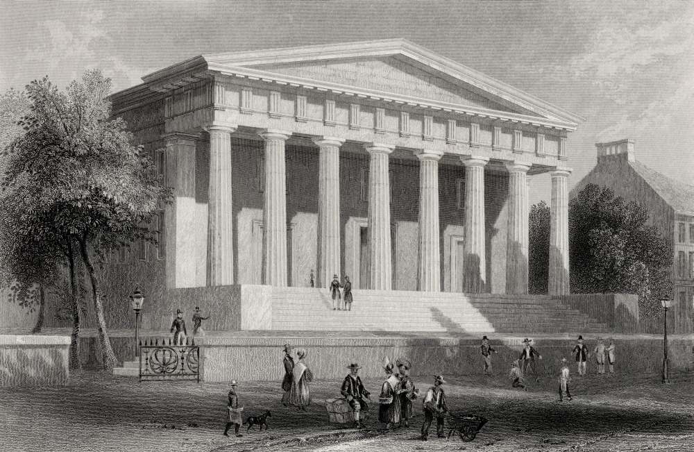 The United States Bank Philadelphia USA From A 19th Century Engraved by J Tingle After W. H. Bartlett Poster Print - 17 x 11