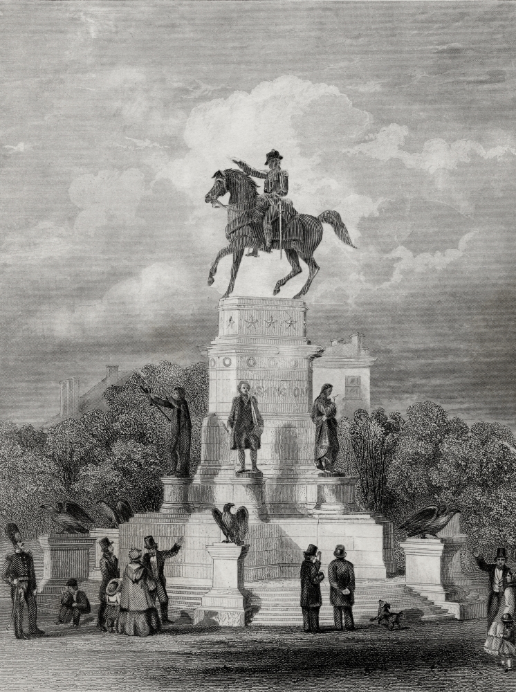 Picture of   Washington Monument At Richmond Virginia USA George Washington 1732-1799 First President of The United States From A 19th Century Print Engraved by J Rogers After Wageman Poster Print&#44; 12 x 16