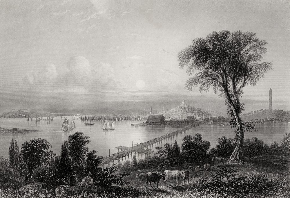 DPI1839417LARGE Boston & Bunker Hill Massachusetts USA In The 19th Century Engraved by C Cousen After W. H. Bartlett Print, Large - 34 x 24