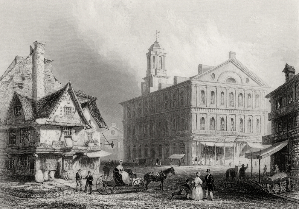 Faneuil Hall Boston Massachusetts USA From A 19th Century Engraved by H Griffiths After W. H. Bartlett Poster Print, Large - 32 x 22