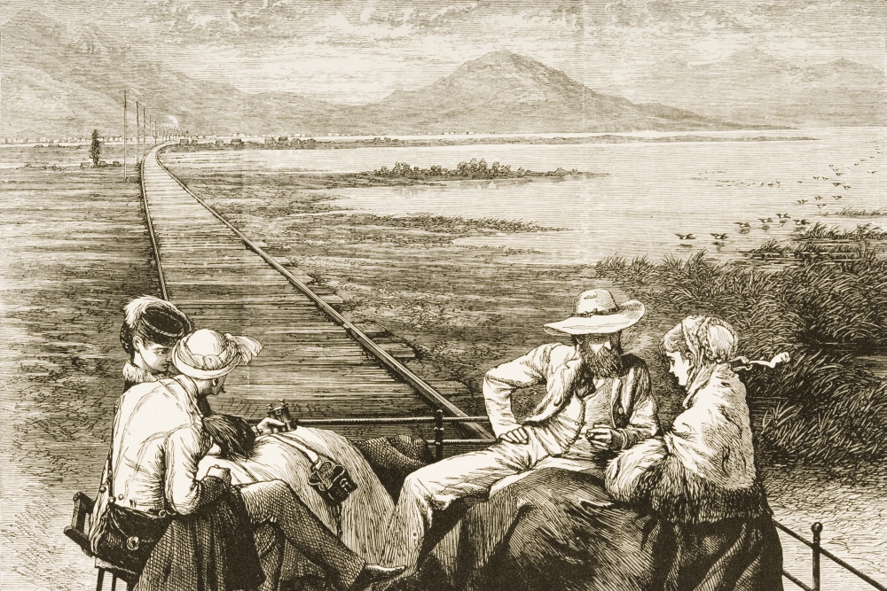 Inspection Car On The Pacific Railway Approaching The Great Salt Lake From American Pictures Drawn with Pen & Pencil Poster Print, Large - 34 x 22