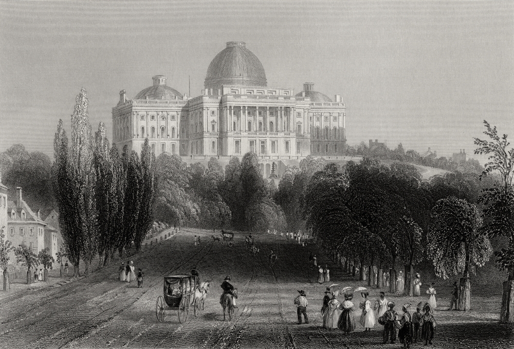 View of The Capitol Building At Washington USA From A 19th Century Engraved by C J Bentley After W. H. Bartlett Poster Print, Large - 34 x 22