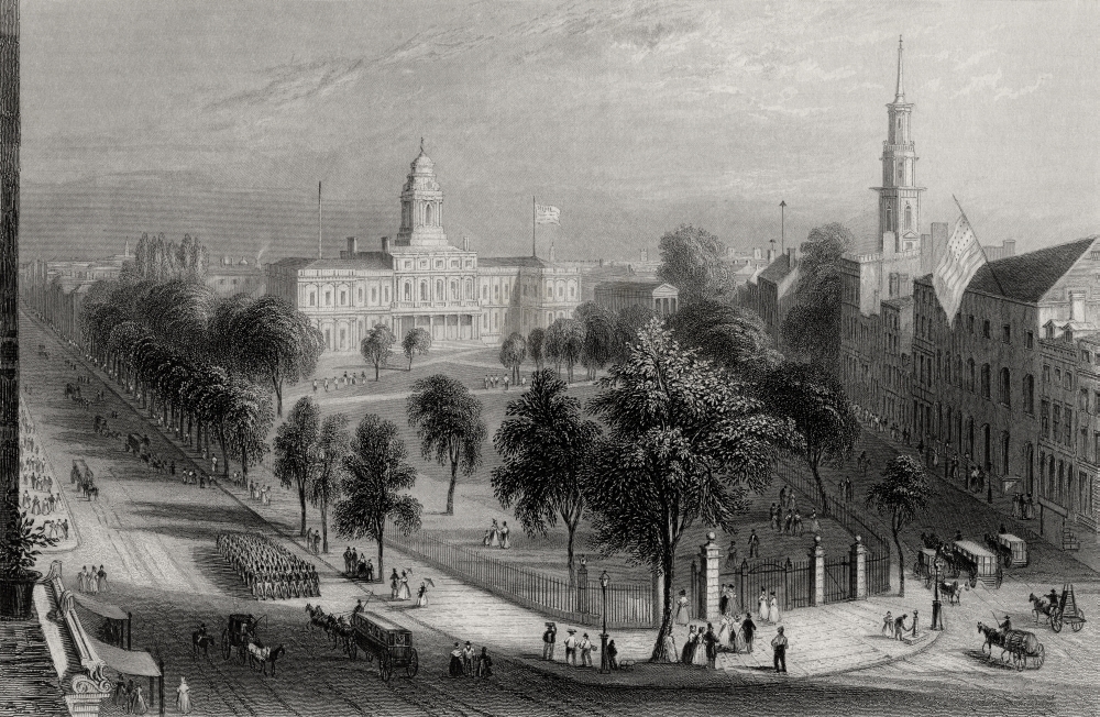 DPI1839427LARGE The Park & City Hall New York USA From A 19th Century Print Engraved by S Lacey After W. H. Bartlett Print, Large - 34 x 22