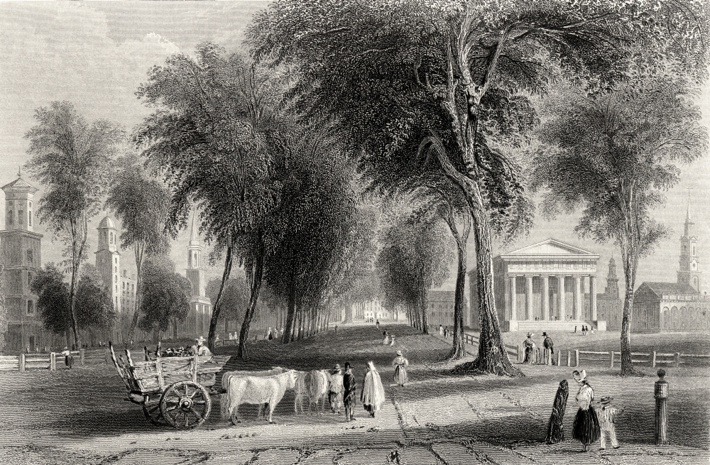 DPI1839435LARGE Yale College Newhaven Connecticut USA From A 19th Century Print Engraved by J Sands After W. H. Bartlett Print, Large - 34 x 22