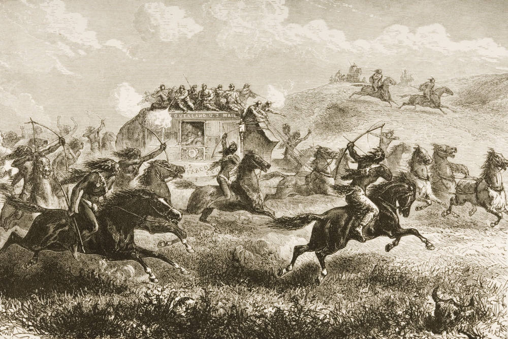 Indians Attacking Coach Carrying US Mail Across Prairies In 1860S From American Pictures Drawn with Pen & Pencil Poster Print, Large - 34 x 22