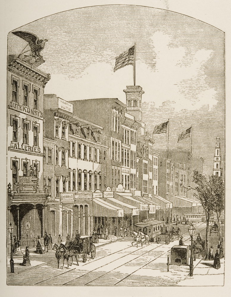Picture of Posterazzi DPI1839552 Arch Street Philadelphia Pennsylvania In 1870S From American Pictures Drawn with Pen & Pencil by Rev Samuel Manning Circa 1880 Poster Print&#44; 12 x 16