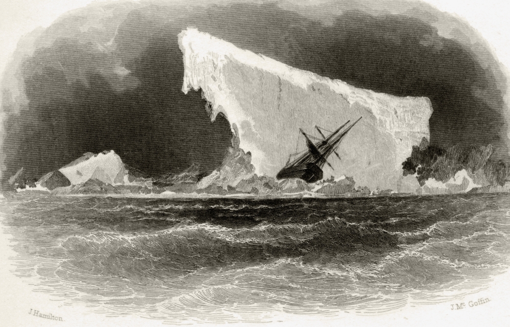 Ship Wrecked On Iceberg Title Illustration From Arctic Explorations In The Years 1853 54 55 by American Explorer Doctor Poster Print - Large - 36 x 22